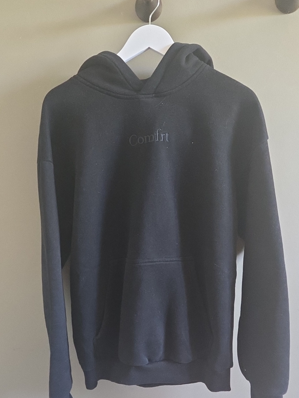 Comfort Embroidered Black Men's Hoodie Pullover